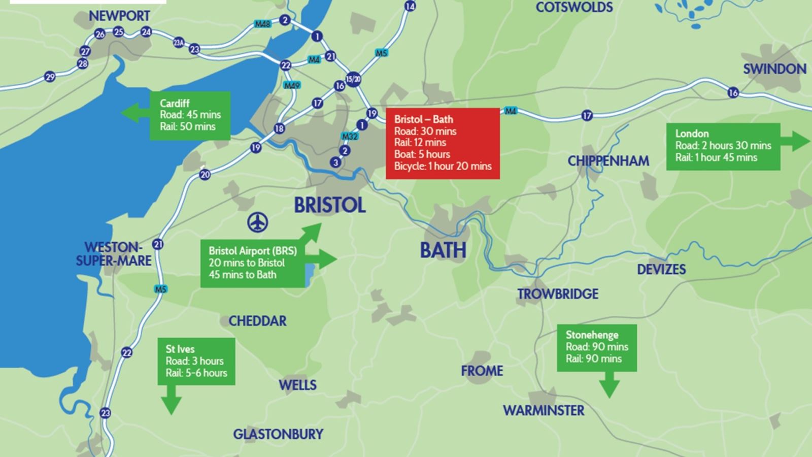 Regional map of Bath and Bristol